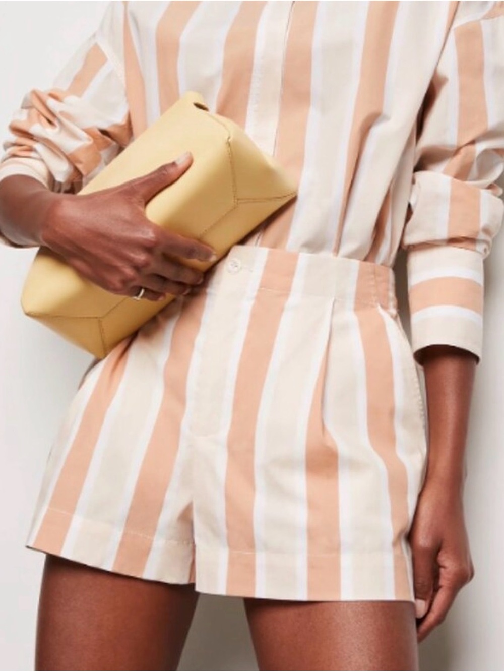 STAUD Size M • Zoey White Stripe Cotton Shorts.